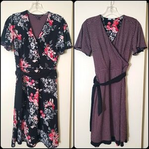 White House Black Market Reversible Floral/Geo Print Faux Wrap Dress Size 2